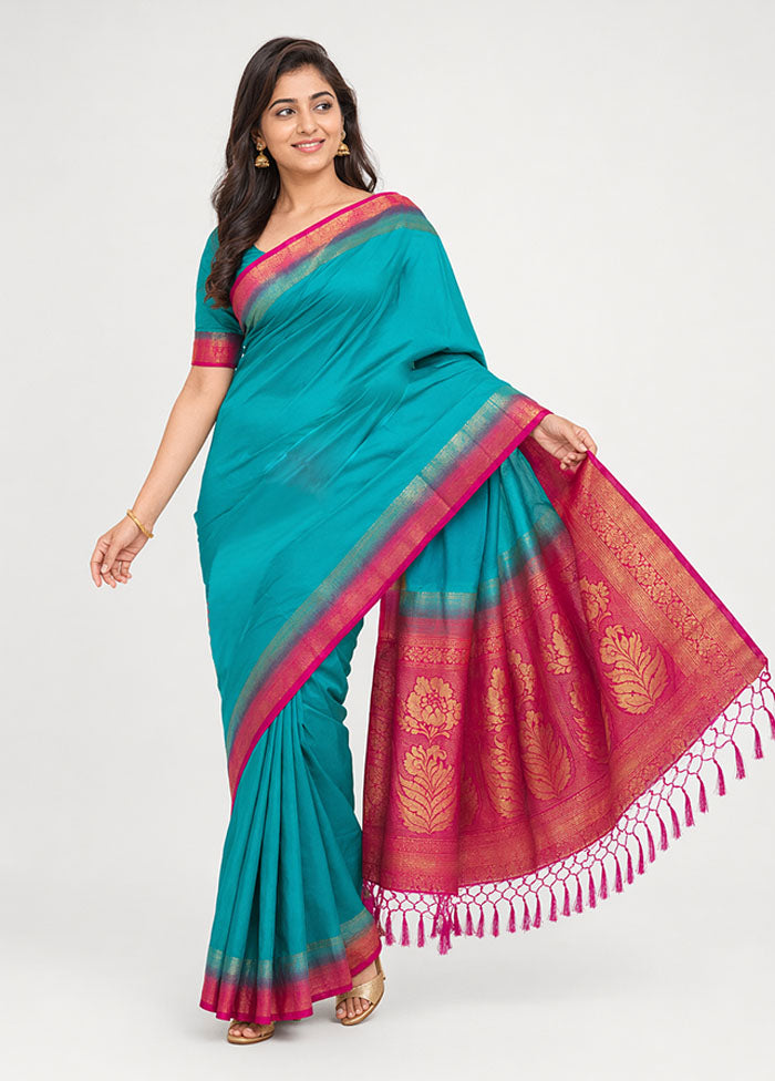 Green Dupion Silk Saree With Blouse Piece