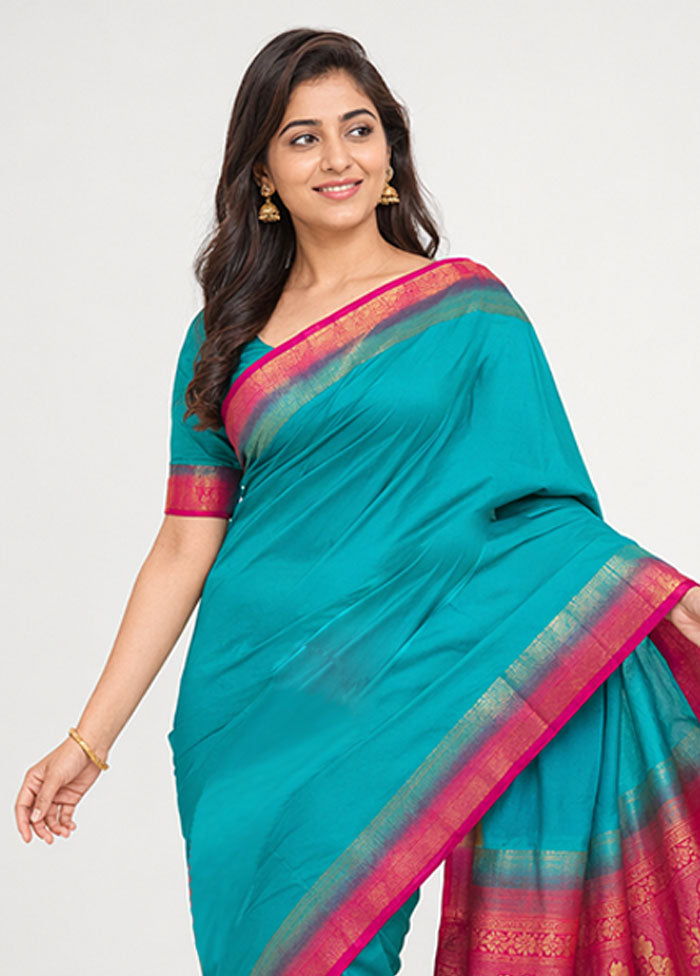 Green Dupion Silk Saree With Blouse Piece