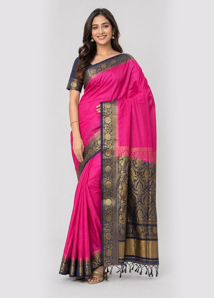 Pink Dupion Silk Saree With Blouse Piece