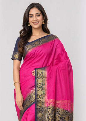 Pink Dupion Silk Saree With Blouse Piece