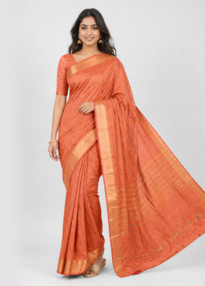 Peach Dupion Silk Saree With Blouse Piece