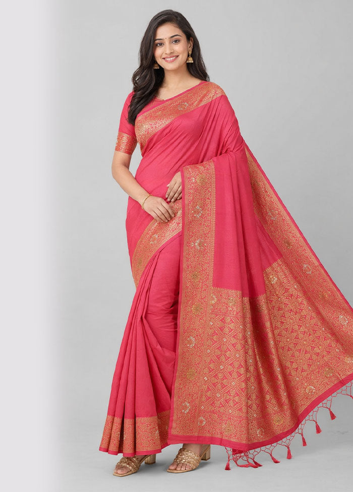 Pink Dupion Silk Saree With Blouse Piece