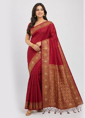Maroon Dupion Silk Saree With Blouse Piece