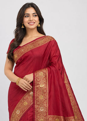 Maroon Dupion Silk Saree With Blouse Piece
