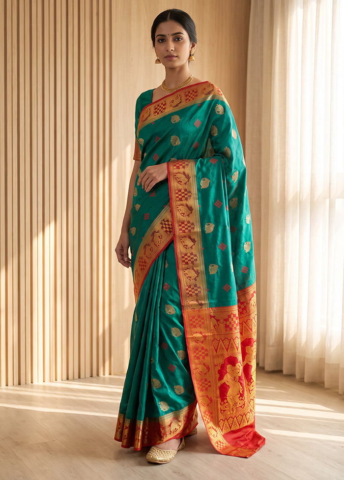 Blue Handloom Kanjivaram Pure Silk Saree With Blouse Piece