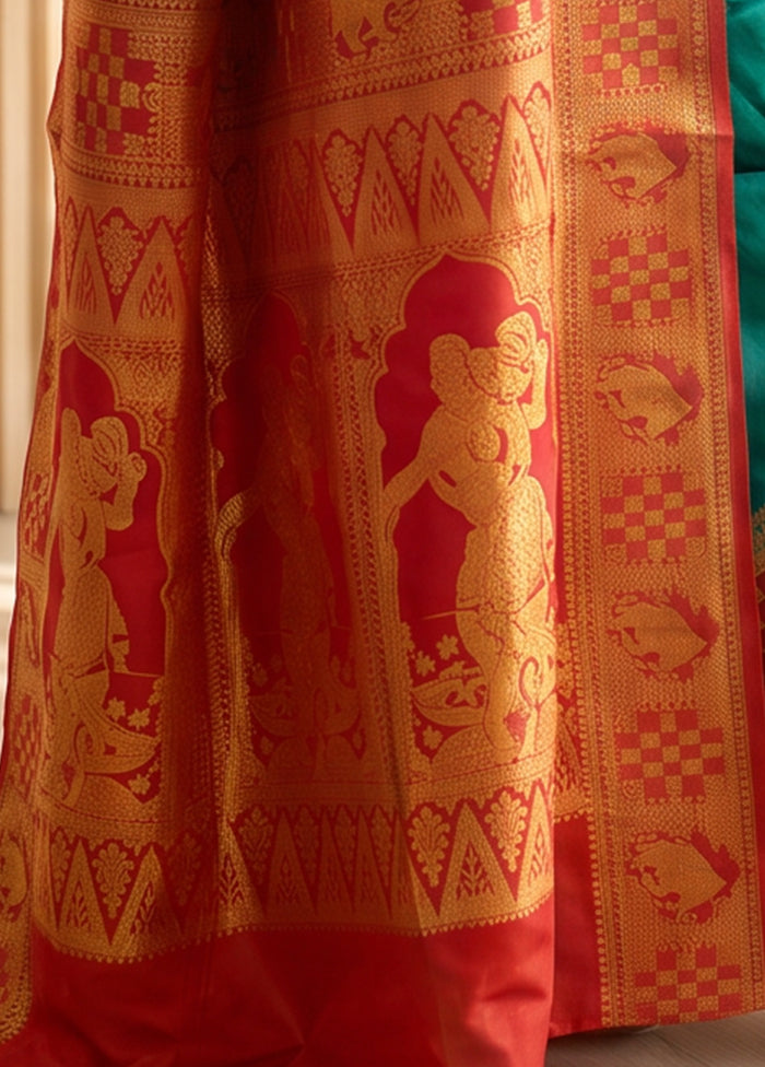 Blue Handloom Kanjivaram Pure Silk Saree With Blouse Piece