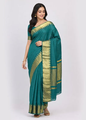 Green Dupion Silk Saree With Blouse Piece