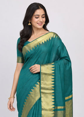 Green Dupion Silk Saree With Blouse Piece