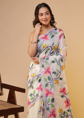 White Cotton Saree With Blouse Piece
