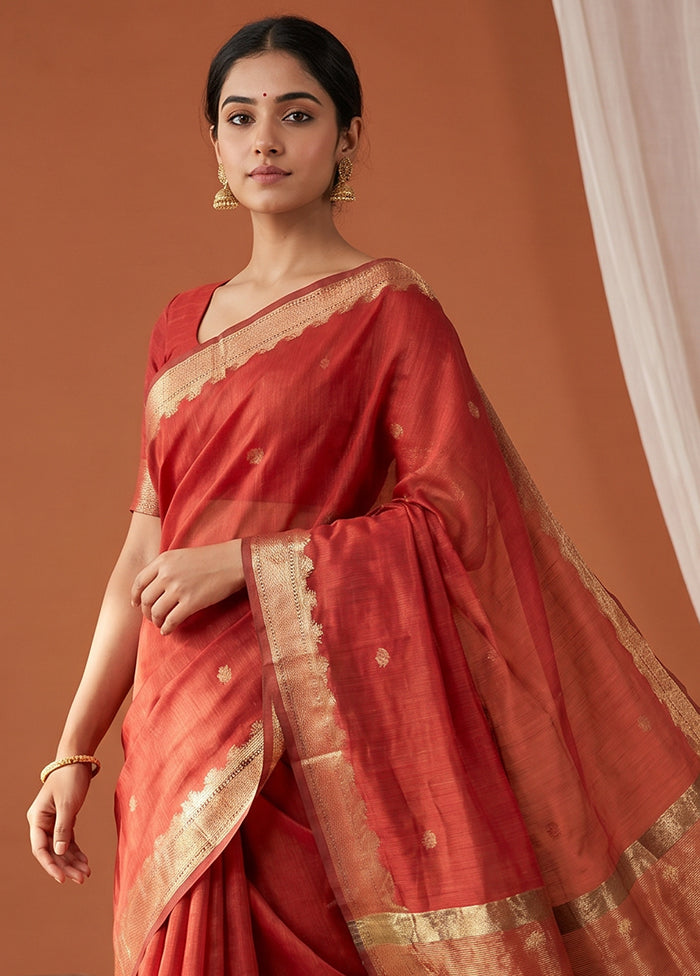 Red Cotton Saree With Blouse Piece