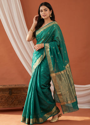 Green Cotton Saree With Blouse Piece