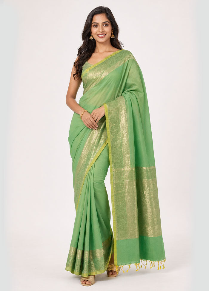 Green Dupion Silk Saree With Blouse Piece