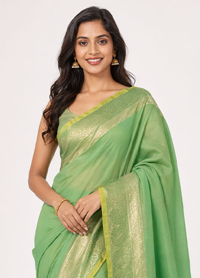 Green Dupion Silk Saree With Blouse Piece