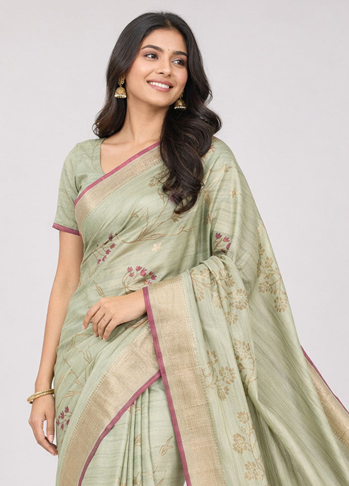 Green Cotton Saree With Blouse Piece