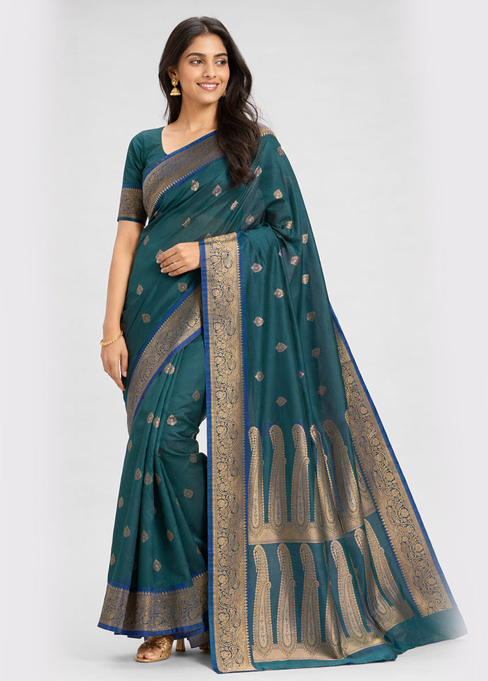 Green Dupion Silk Saree With Blouse Piece
