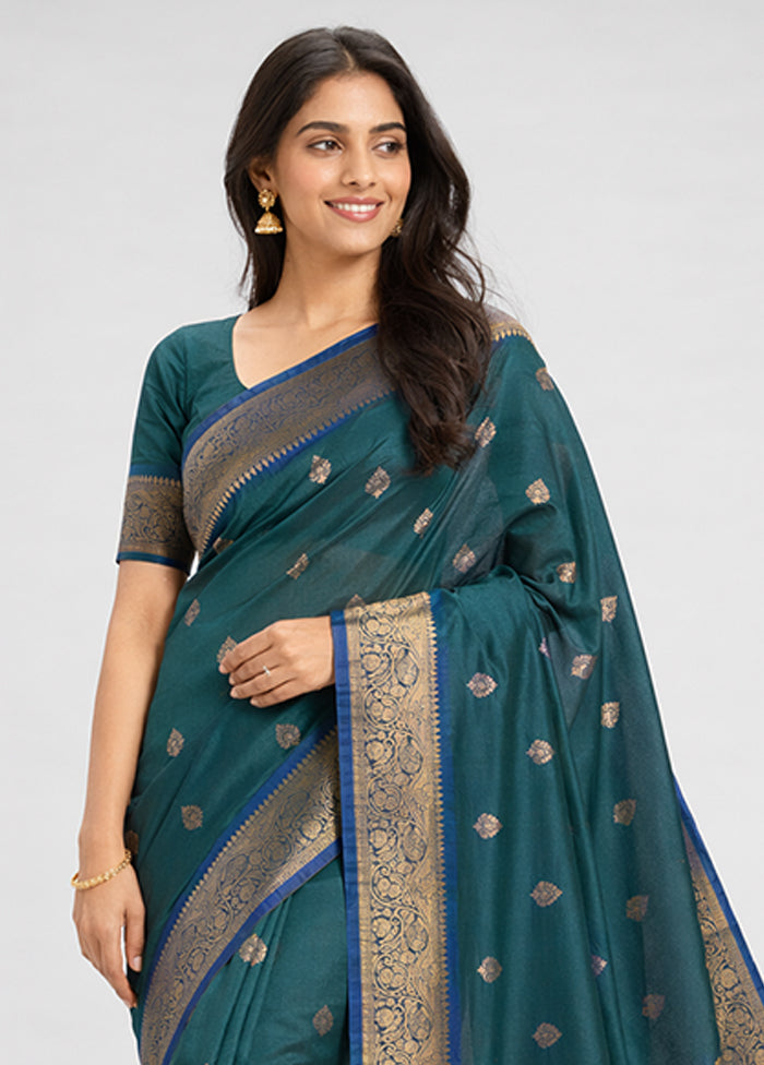 Green Dupion Silk Saree With Blouse Piece