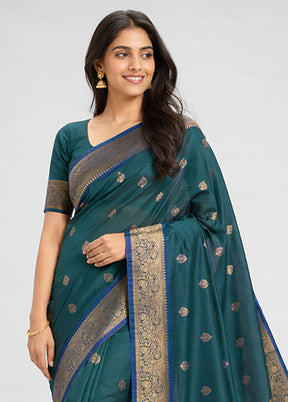Green Dupion Silk Saree With Blouse Piece