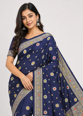Blue Dupion Silk Saree With Blouse Piece