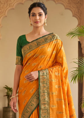 Yellow Baluchari Silk Saree With Blouse Piece