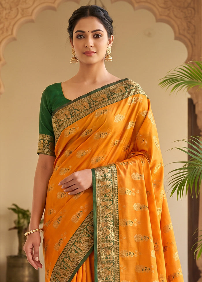 Yellow Baluchari Silk Saree With Blouse Piece