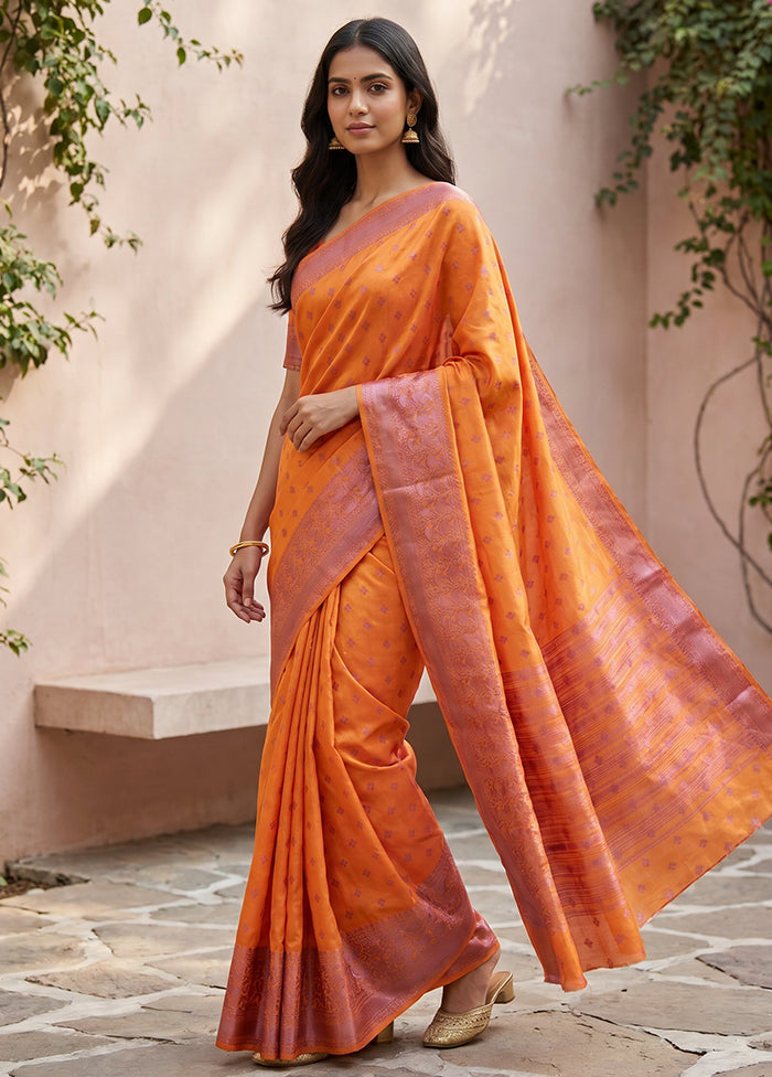 Yellow Dupion Silk Saree With Blouse Piece