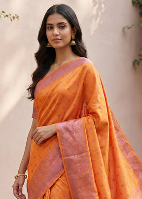 Yellow Dupion Silk Saree With Blouse Piece