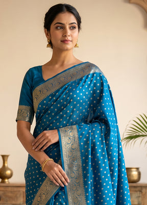 Blue Banarasi Silk Saree With Blouse Piece