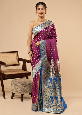 Purple Banarasi Silk Saree With Blouse Piece