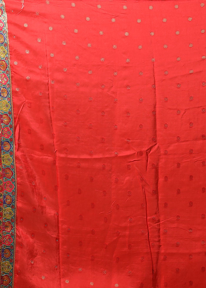 Red Handloom Pure Georgette Saree With Blouse Piece