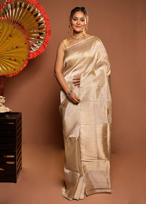 Gold Handloom Tissue Pure Silk Saree With Blouse Piece