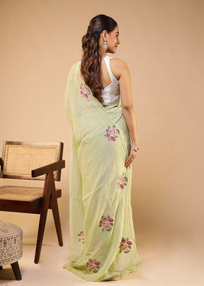 Green Handloom Pure Cotton Saree With Blouse Piece
