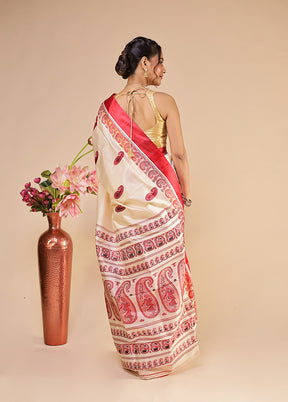 Cream Garad Pure Silk Saree Without Blouse Piece