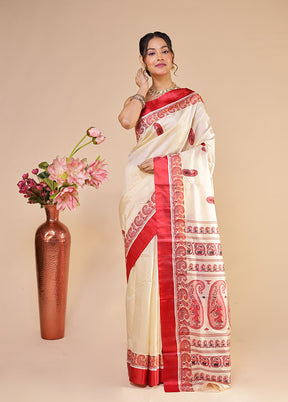 Cream Garad Pure Silk Saree Without Blouse Piece