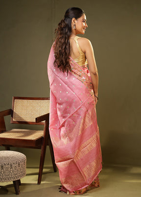 Pink Handloom Tussar Pure Silk Saree With Blouse Piece