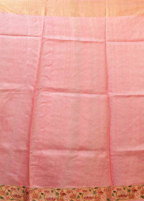 Pink Handloom Tussar Pure Silk Saree With Blouse Piece