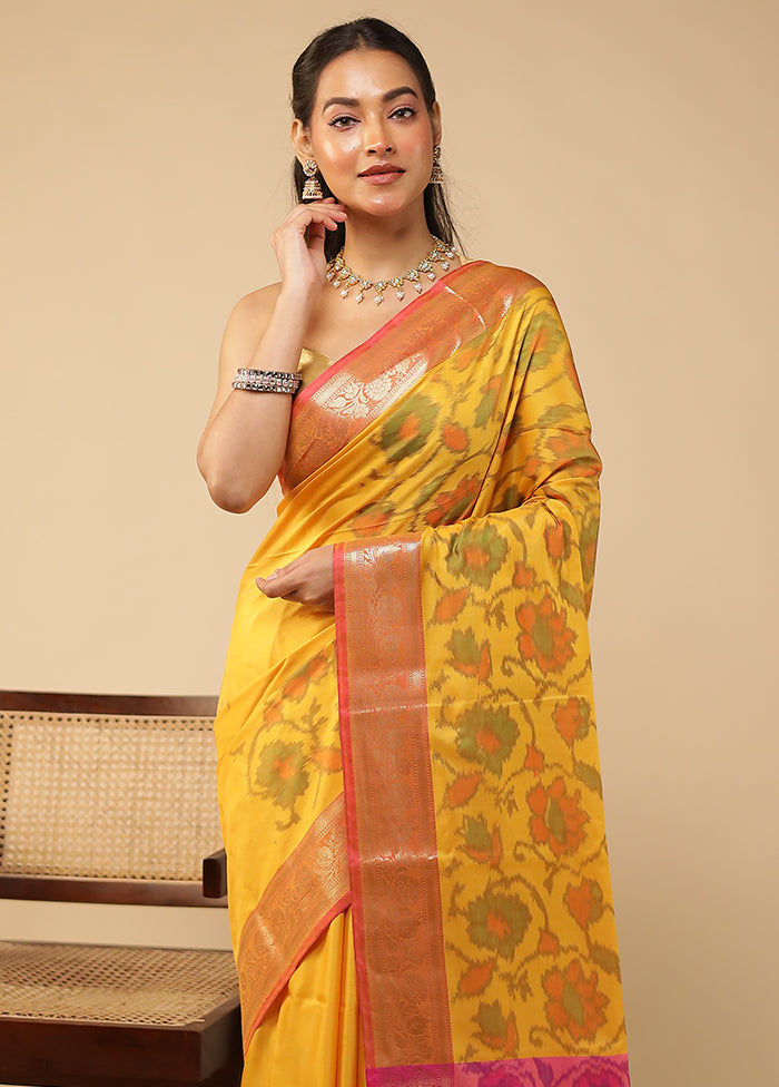 Yellow Dupion Silk Saree With Blouse Piece