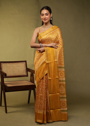 Yellow Chanderi Cotton Saree With Blouse Piece