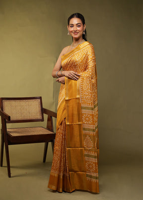 Yellow Chanderi Cotton Saree With Blouse Piece