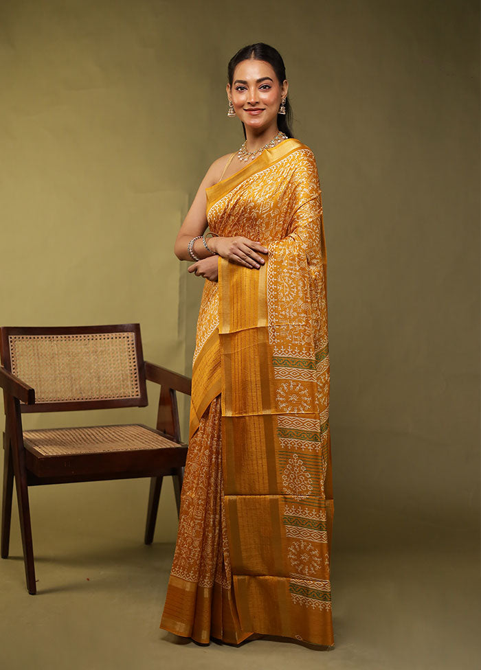 Yellow Chanderi Cotton Saree With Blouse Piece