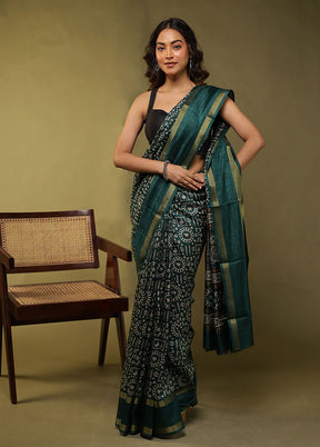 Green Chanderi Cotton Saree With Blouse Piece