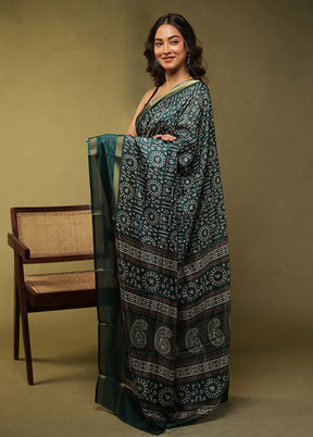 Green Chanderi Cotton Saree With Blouse Piece