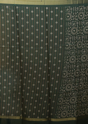 Green Chanderi Cotton Saree With Blouse Piece