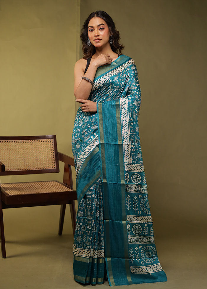 Green Chanderi Cotton Saree With Blouse Piece