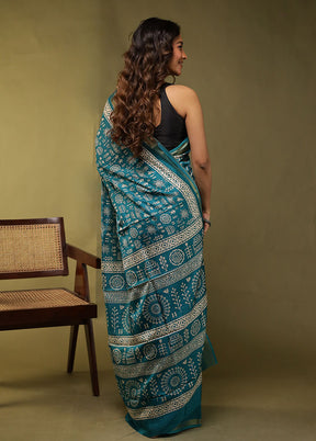 Green Chanderi Cotton Saree With Blouse Piece