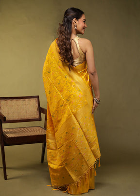 Yellow Dupion Silk Saree With Blouse Piece