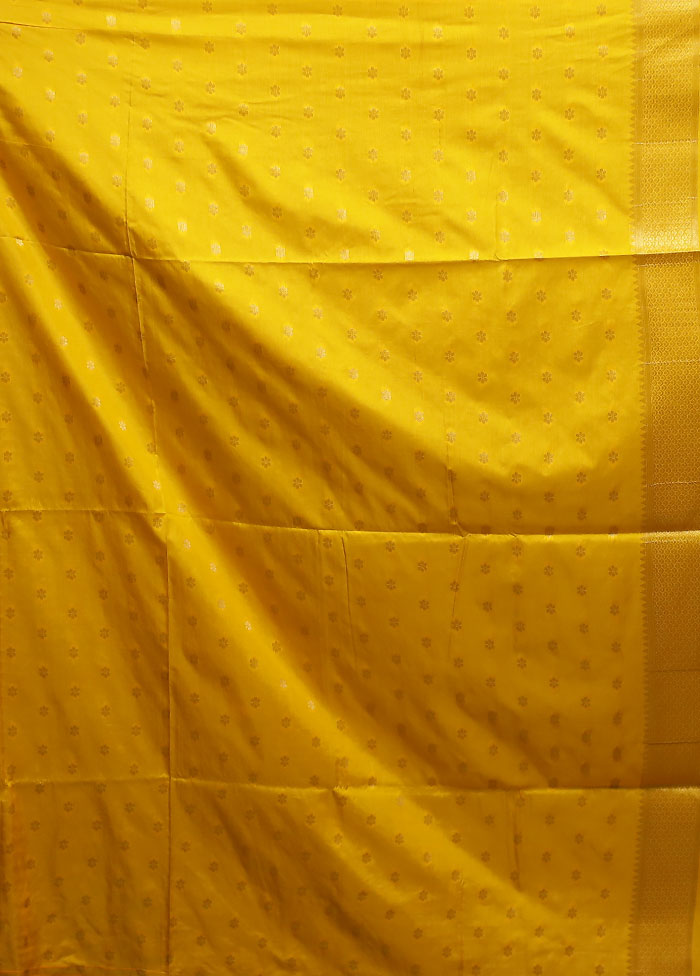 Yellow Dupion Silk Saree With Blouse Piece