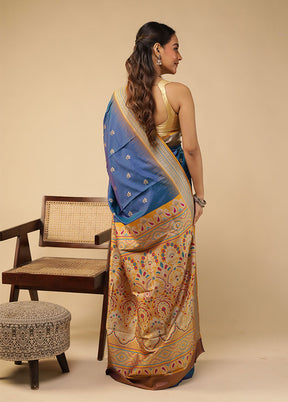 Blue Bomkai Silk Saree Without Blouse Piece