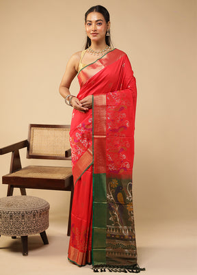 Red Dupion Silk Saree With Blouse Piece