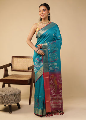 Green Dupion Silk Saree With Blouse Piece