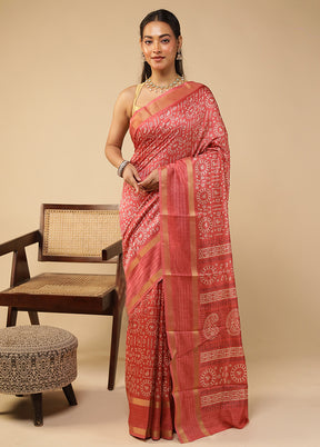 Pink Chanderi Cotton Saree With Blouse Piece